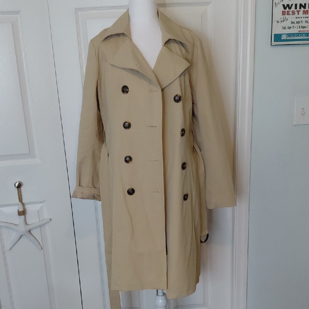 New York & Company Tan Double-Breasted Trench Coat